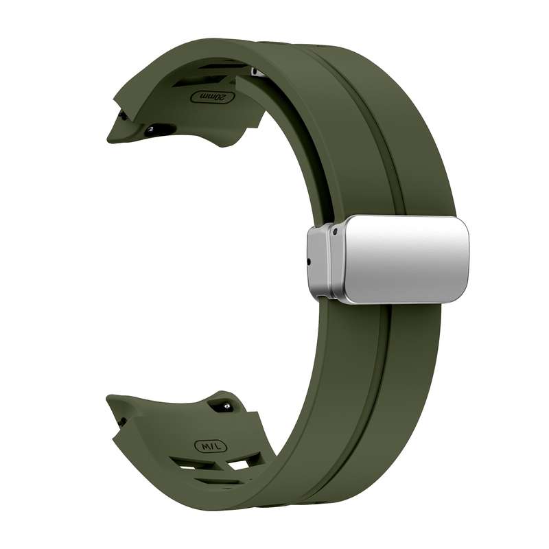 For Samsung Galaxy Watch 4 40 / 44mm Richard Magnetic Folding Silver Buckle Silicone Watch Band