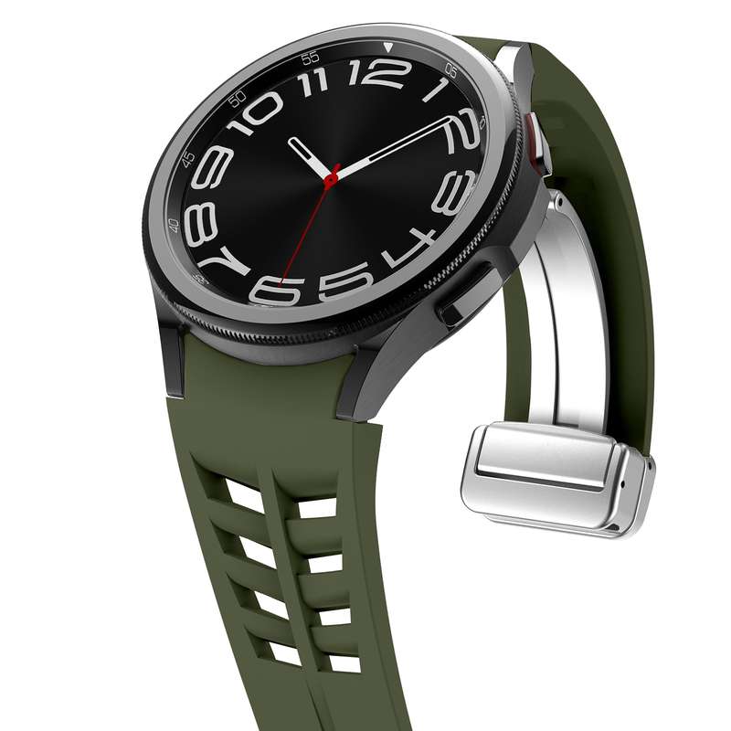 For Samsung Galaxy Watch 4 40 / 44mm Richard Magnetic Folding Silver Buckle Silicone Watch Band