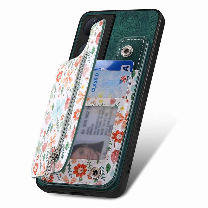 For Honor X40i Retro Painted Zipper Wallet Back Phone Case(Green)