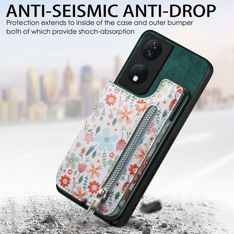 For Honor X40i Retro Painted Zipper Wallet Back Phone Case(Green)