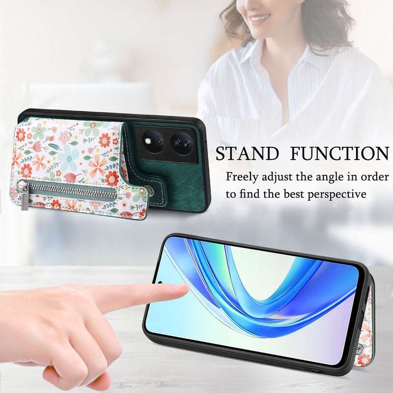 For Honor X40i Retro Painted Zipper Wallet Back Phone Case(Green)