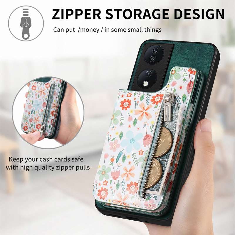 For Honor X40i Retro Painted Zipper Wallet Back Phone Case(Green)