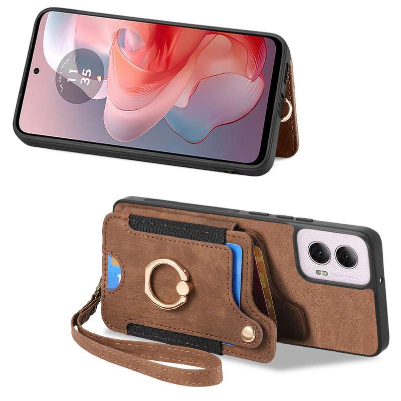 For Motorola G Power 5G 2024 Retro Skin-feel Ring Multi-card RFID Wallet Phone Case(Brown)