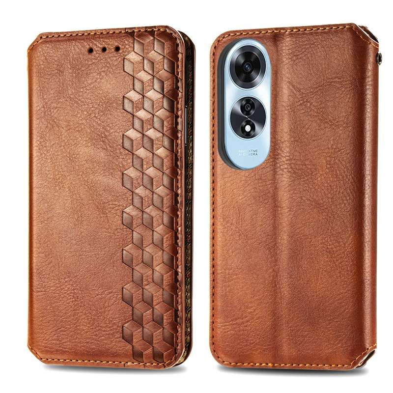 For OPPO A60 Cubic Grid Pressed Magnetic Leather Phone Case(Brown)