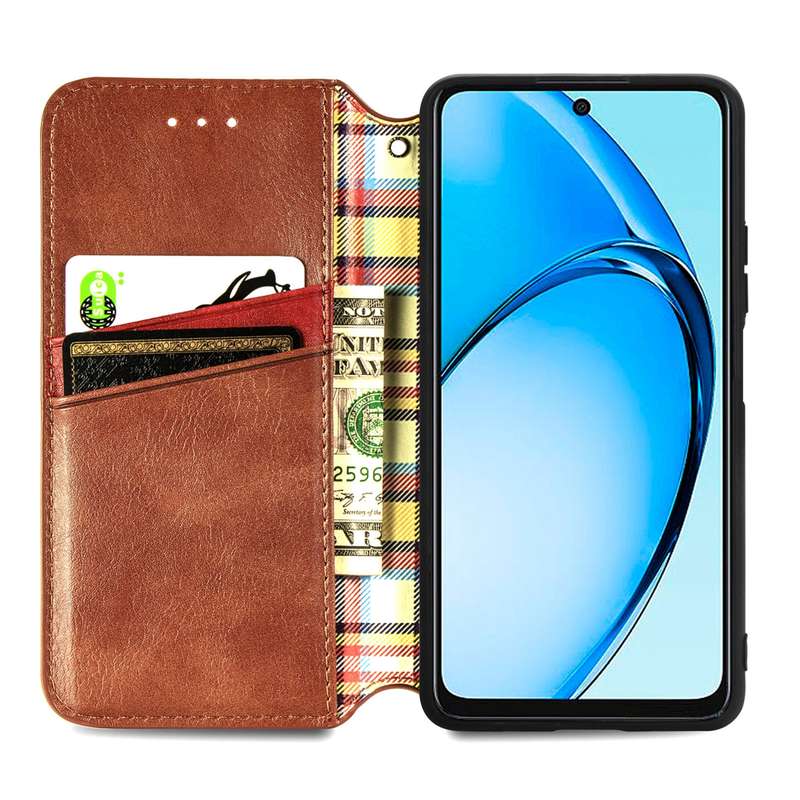 For OPPO A60 Cubic Grid Pressed Magnetic Leather Phone Case(Brown)