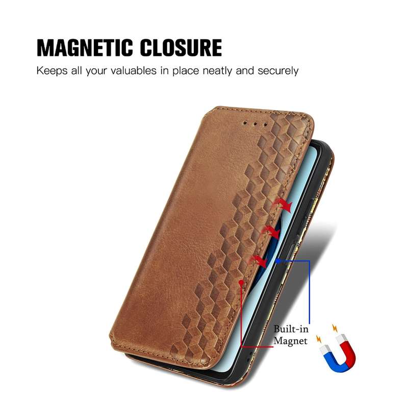 For OPPO A60 Cubic Grid Pressed Magnetic Leather Phone Case(Brown)