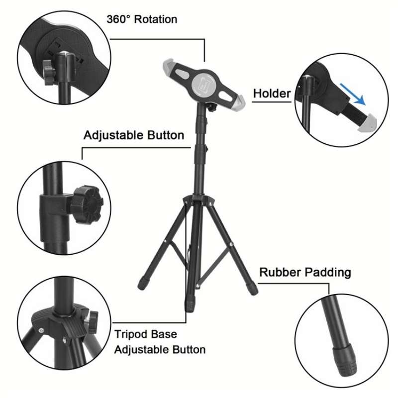 XWJ-LP002 For 7.9-12 inch Tablet Portable 360 Degree Rotation Aluminum Alloy Tripod