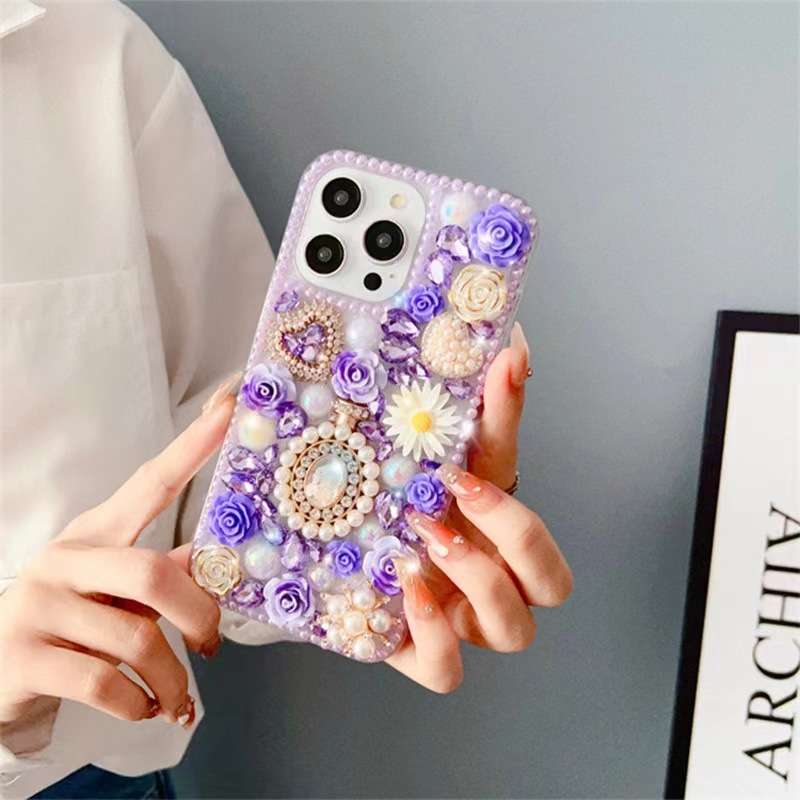 For iPhone 7 Plus / 8 Plus Diamond Inlaid Rose PC Phone Case(Purple)