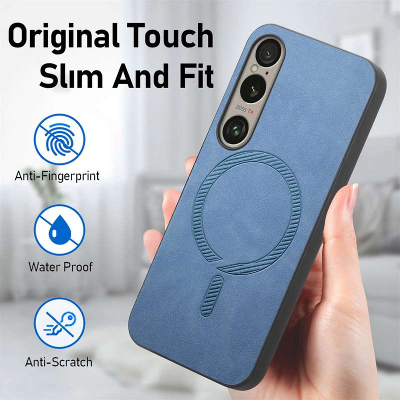 For Sony Xperia 10 V Retro Magsafe Magnetic PU Back Cover Phone Case(Blue)