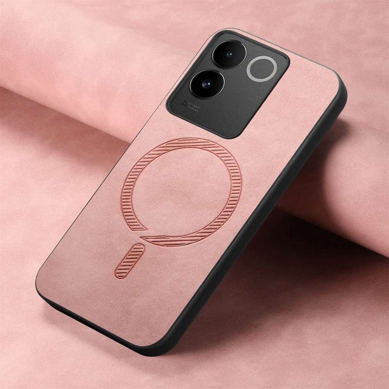 For vivo S17e Retro Magsafe Magnetic PU Back Cover Phone Case(Pink)