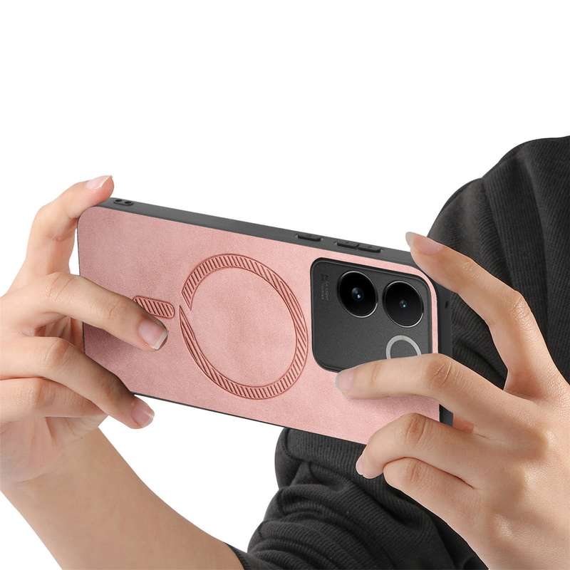 For vivo S17e Retro Magsafe Magnetic PU Back Cover Phone Case(Pink)