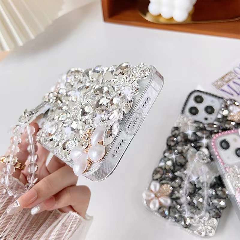 For iPhone 12 Pro Max Handmade Butterfly Diamond Inlay PC Phone Case(Pink)