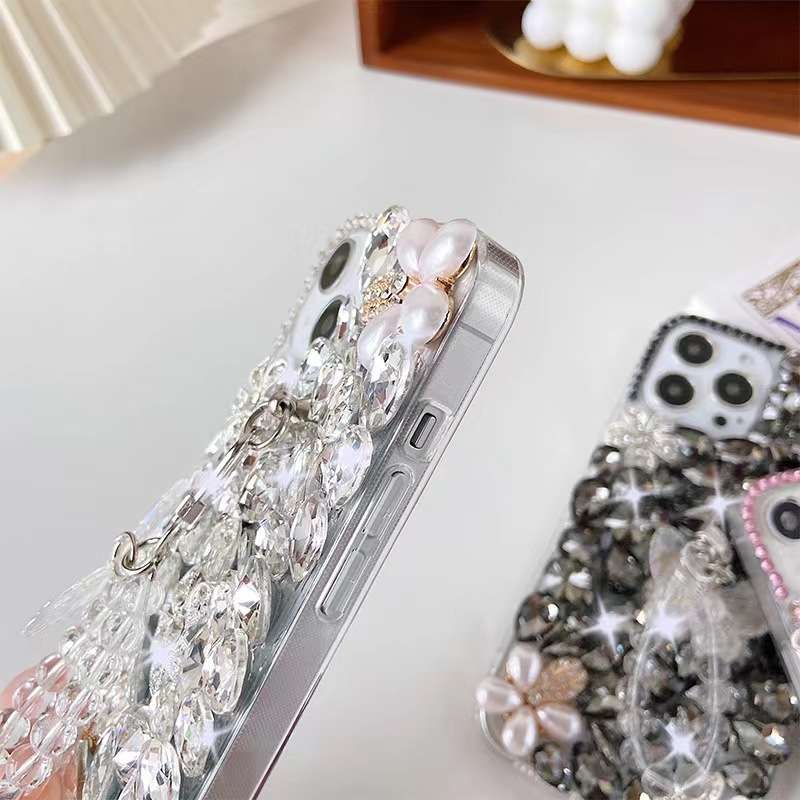 For iPhone 12 Pro Max Handmade Butterfly Diamond Inlay PC Phone Case(Pink)