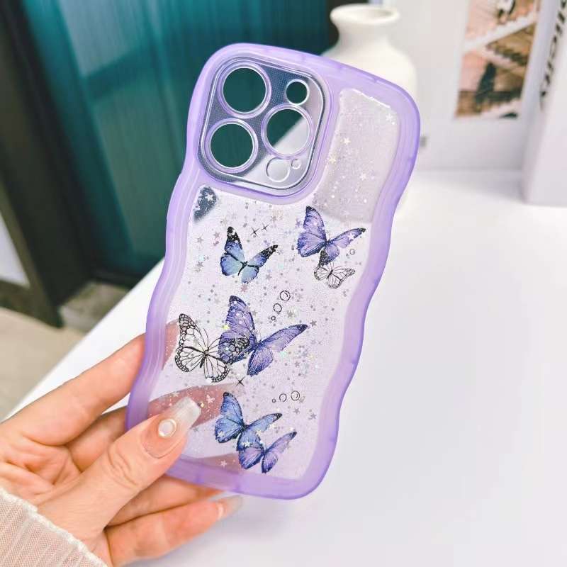 For iPhone 11 Wave Edge Butterfly TPU Hybrid PC Phone Case(Yellow)