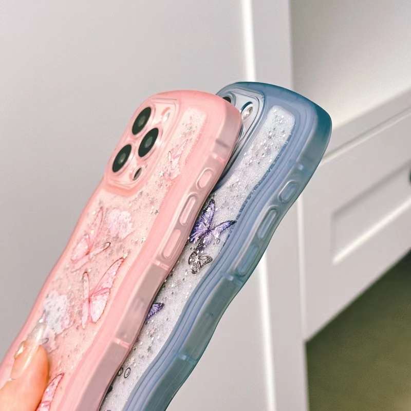 For iPhone 11 Wave Edge Butterfly TPU Hybrid PC Phone Case(Yellow)