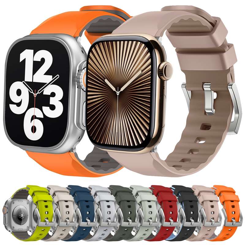 For Apple Watch Series 9 45mm Two-Color Silicone Watch Band(Fluorescent Green)