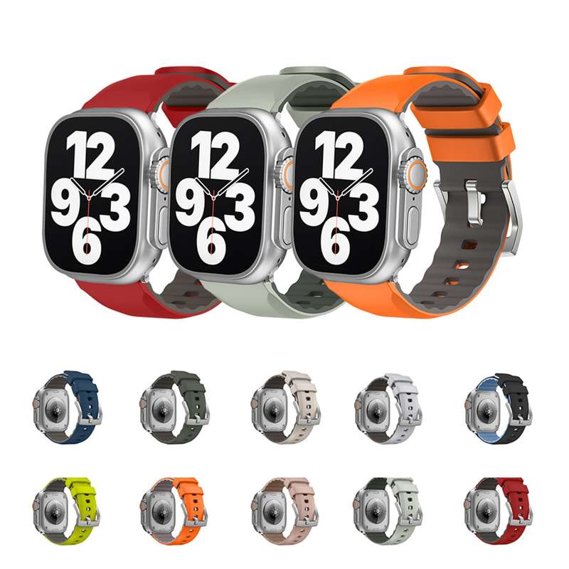 For Apple Watch Series 9 45mm Two-Color Silicone Watch Band(Fluorescent Green)