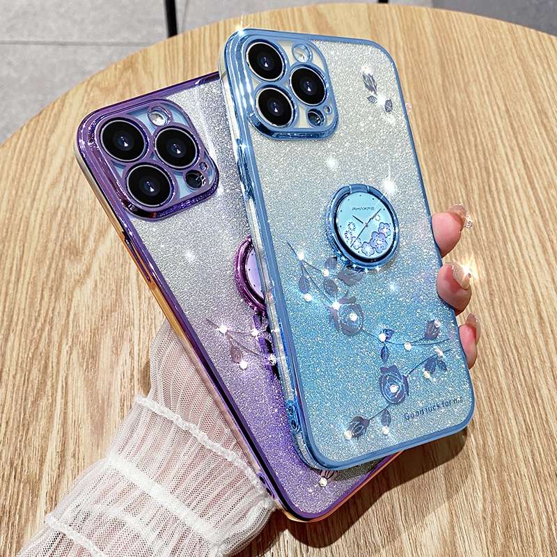 For iPhone 16 Pro Gradient Glitter Immortal Flower Ring All-inclusive Phone Case(Purple)
