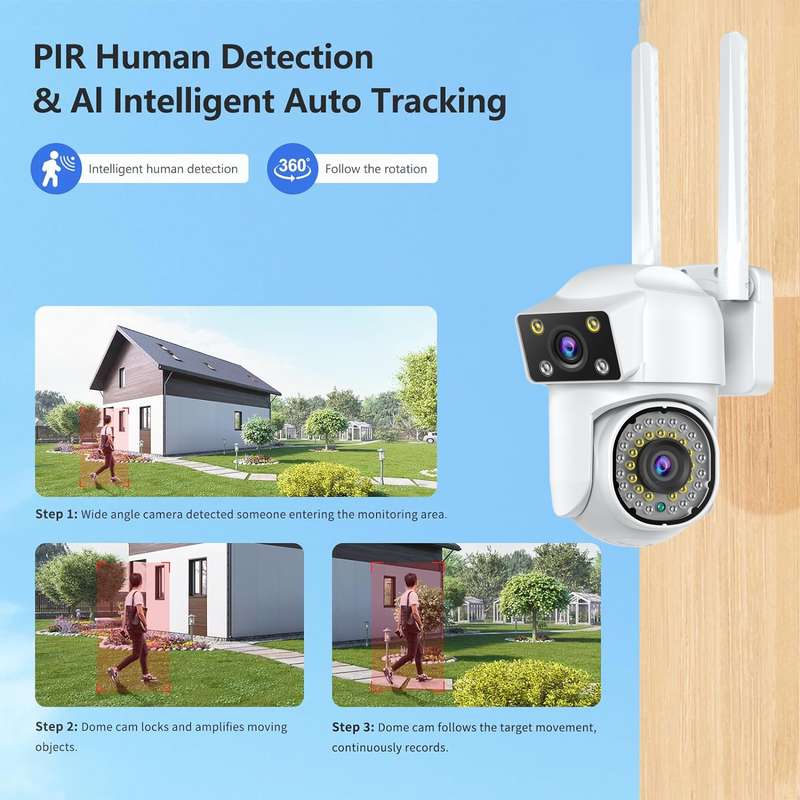 Dual-lens Cameras WiFi Home Outdoor Remote Night Vision Camera with Mobile Phone HD Outdoor Waterpro