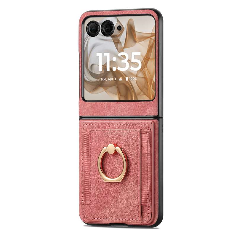 For Motorola Razr 50 Ultra Retro Skin-feel Ring Card Bag Phone Case(Pink)