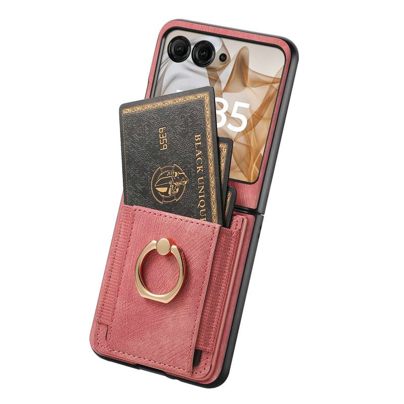 For Motorola Razr 50 Ultra Retro Skin-feel Ring Card Bag Phone Case(Pink)