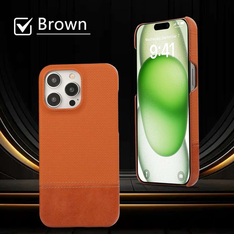 For iPhone 13 Pro Stitching Cloth PU Shockproof Phone Case(Brown)