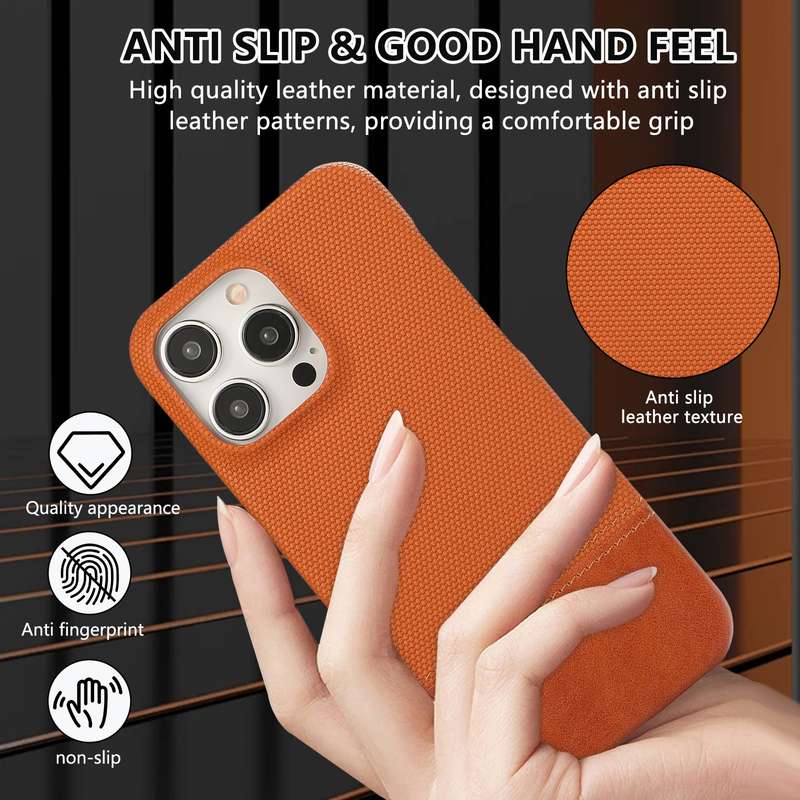 For iPhone 13 Pro Stitching Cloth PU Shockproof Phone Case(Brown)