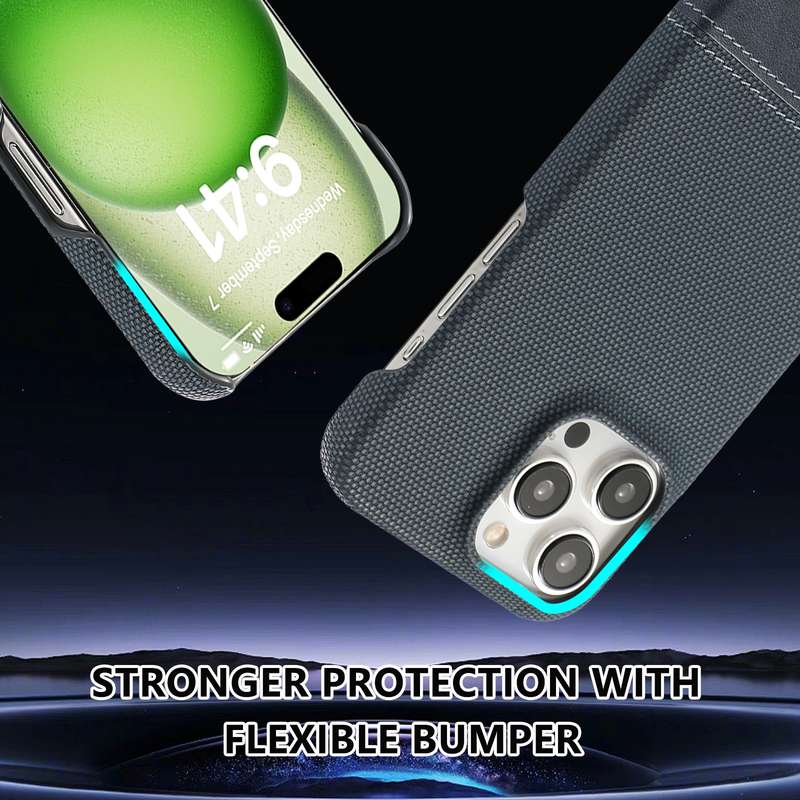 For iPhone 15 Pro Max Stitching Cloth PU Shockproof Phone Case(Dark Blue)