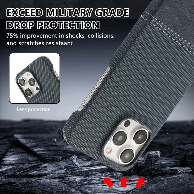 For iPhone 15 Pro Max Stitching Cloth PU Shockproof Phone Case(Dark Blue)