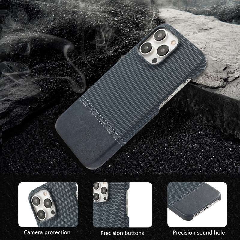For iPhone 15 Pro Max Stitching Cloth PU Shockproof Phone Case(Dark Blue)