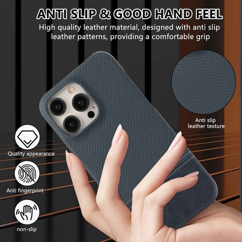 For iPhone 15 Pro Max Stitching Cloth PU Shockproof Phone Case(Dark Blue)
