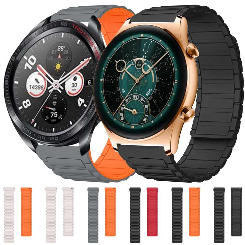 For Honor Watch GS 4 22mm I-shaped Magnetic Silicone Watch Band(Gray+Orange)