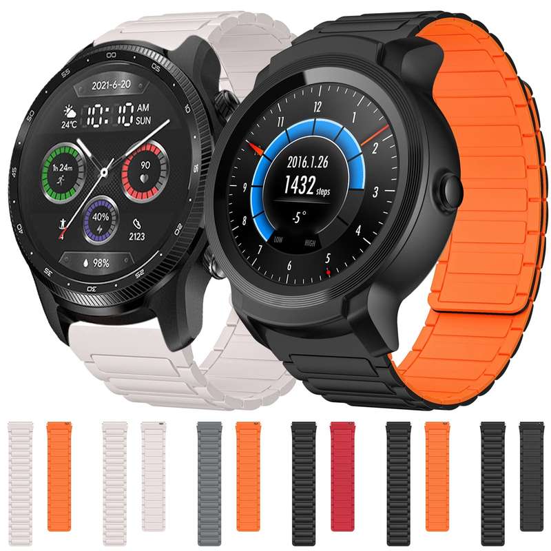 For Ticwatch Pro 3 Lite 22mm I-shaped Magnetic Silicone Watch Band(Black)