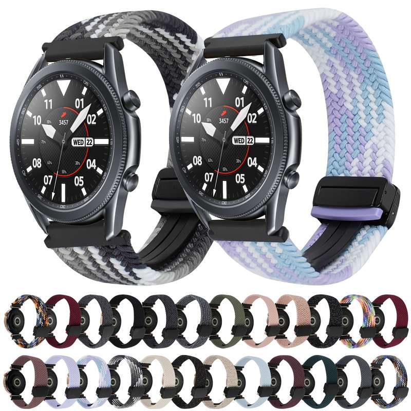 For Samsung Galaxy Watch 3 45mm 22mm Magnetic Buckle Braided Watch Band(Blue)