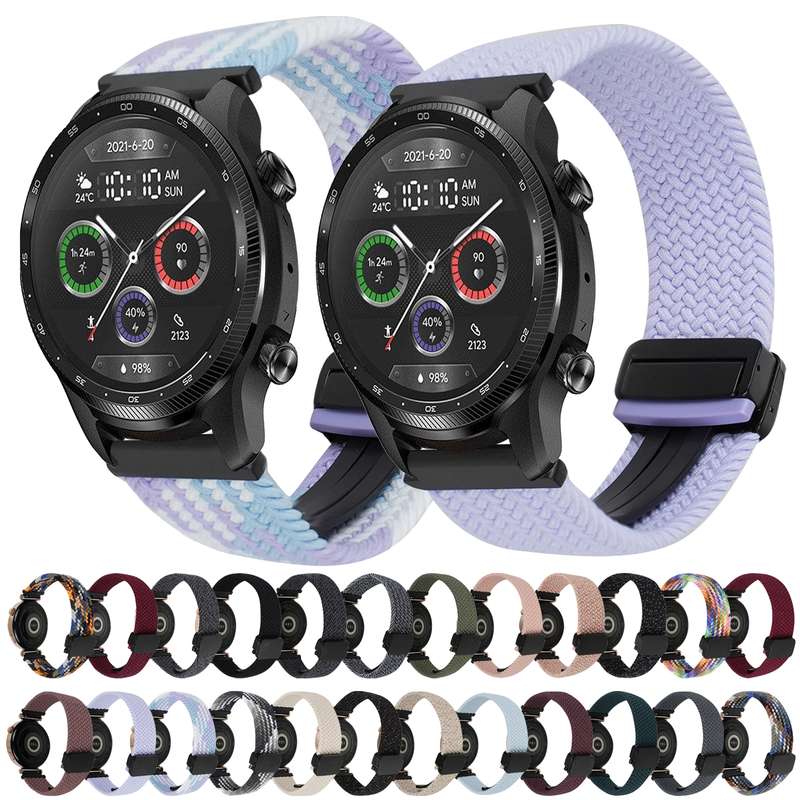 For Ticwatch Pro 2021 22mm Magnetic Buckle Braided Watch Band(Black White)