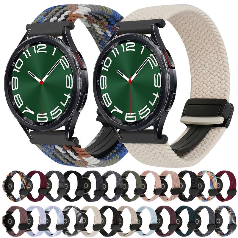 For Samsung Galaxy Watch 6 Classic 20mm Magnetic Buckle Braided Watch Strap(Metallic  Black)