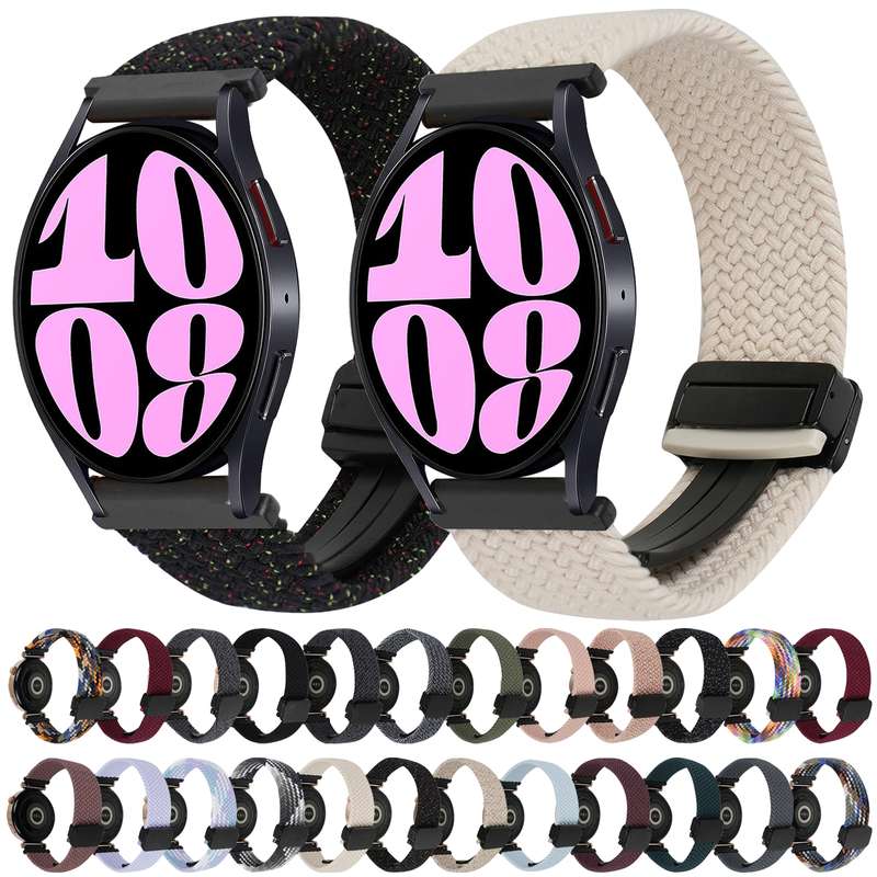 For Samsung Galaxy Watch 6 20mm Magnetic Buckle Braided Watch Strap(Starlight Pink)