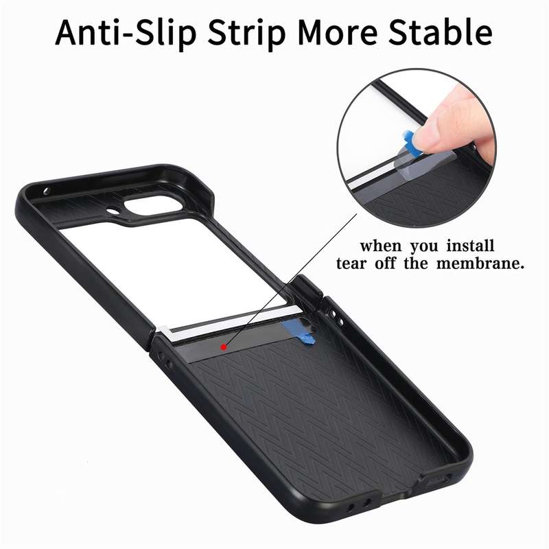 For Samsung Galaxy Z Flip6 JUNSUNMAY Carbon Fiber Leather Skin PC Folding Phone Case with Phone
