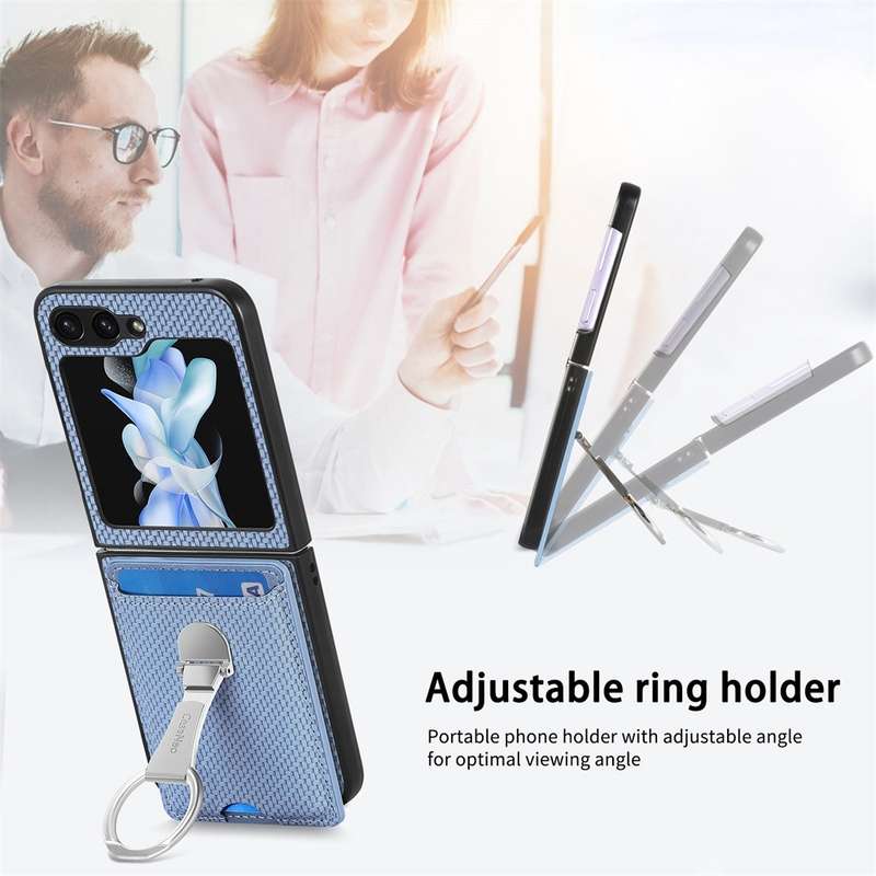 For Samsung Galaxy Z Flip6 JUNSUNMAY Carbon Fiber Leather Skin PC Folding Phone Case with Phone