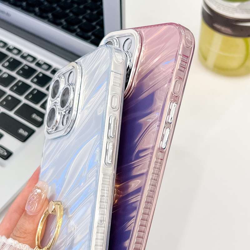 For iPhone 16 Plating Glitter Texture Ring Holder TPU Phone Case with Lens Film(White Tinfoil T