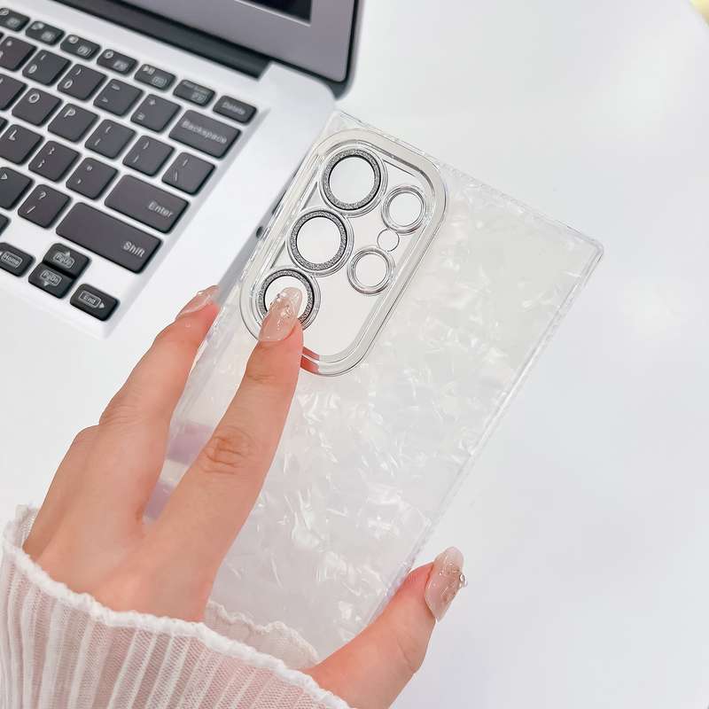 For Samsung Galaxy S24 FE 5G Plating Glitter Texture TPU Phone Case with Lens Film(White Feathe