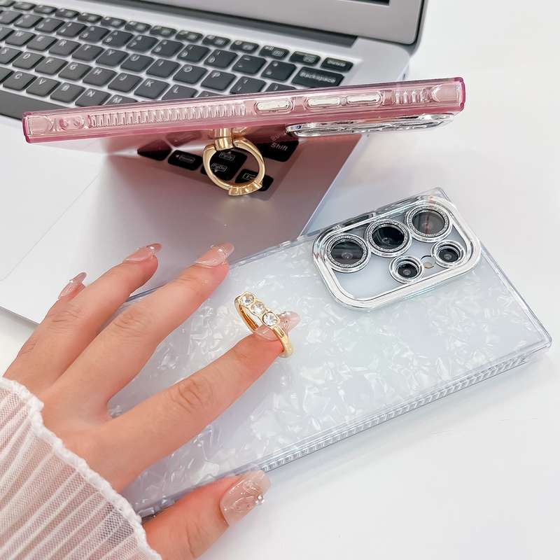 For Samsung Galaxy A35 5G Plating Glitter Texture Ring Holder TPU Phone Case with Lens Film(Pin