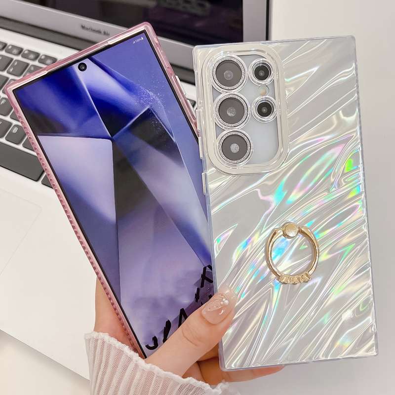 For Samsung Galaxy A35 5G Plating Glitter Texture Ring Holder TPU Phone Case with Lens Film(Pin