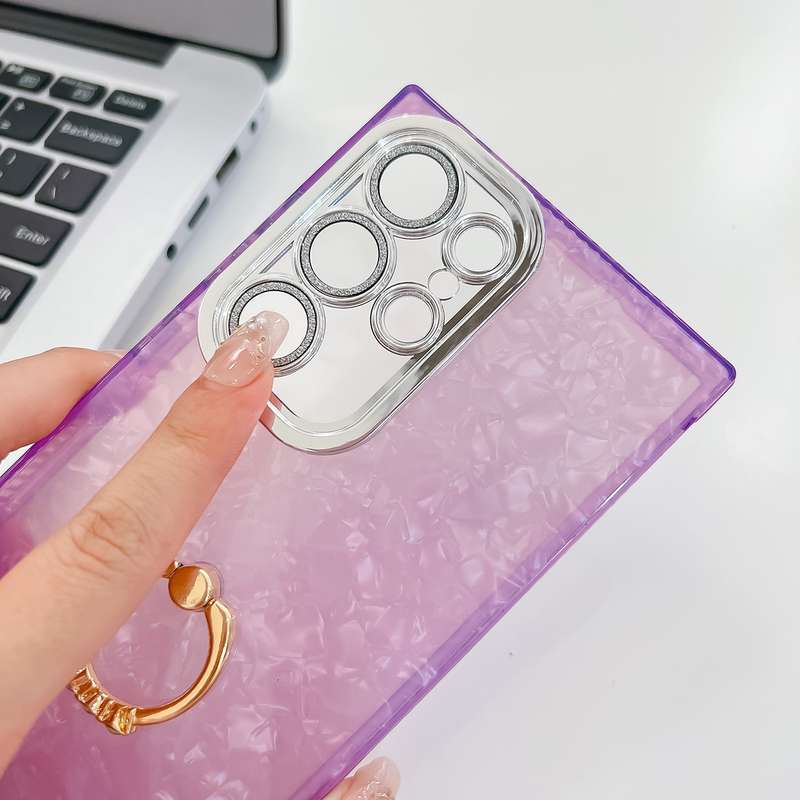 For Samsung Galaxy A35 5G Plating Glitter Texture Ring Holder TPU Phone Case with Lens Film(Pin