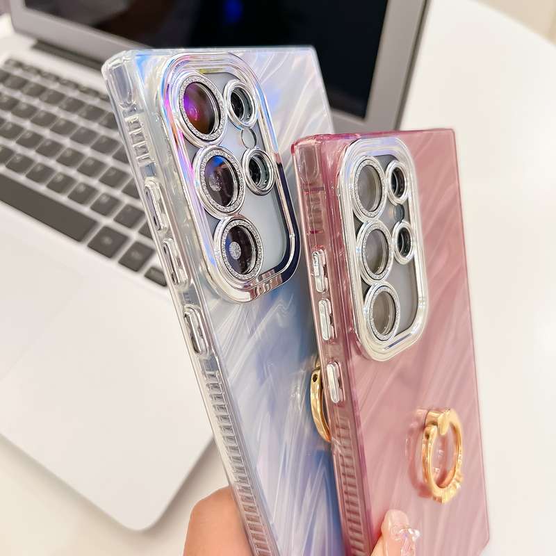 For Samsung Galaxy A35 5G Plating Glitter Texture Ring Holder TPU Phone Case with Lens Film(Pin