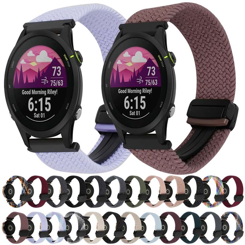 For Garmin Forerunner 255S 18mm Magnetic Buckle Braided Watch Band(Forest Green)