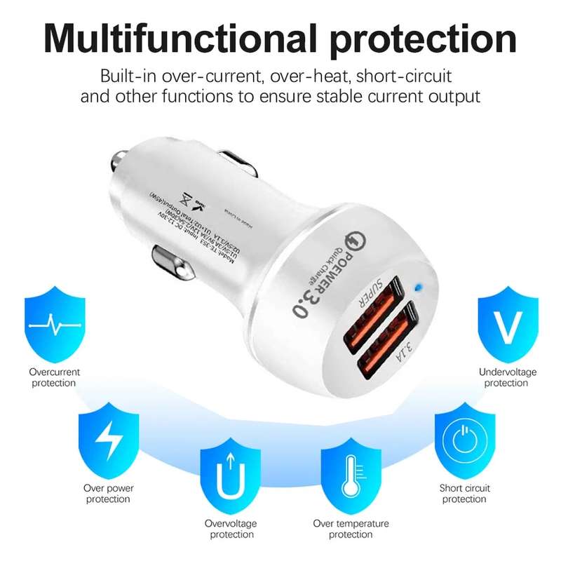 45W USB QC3.0 30W + USB 2.0 Fully Compatible Car Charger(White)