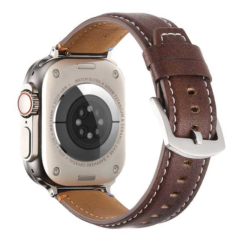 Stitched Genuine Leather Watch Band For Apple Watch 42mm / 41mm / 40mm / 38mm(Pull Up Leather Black)