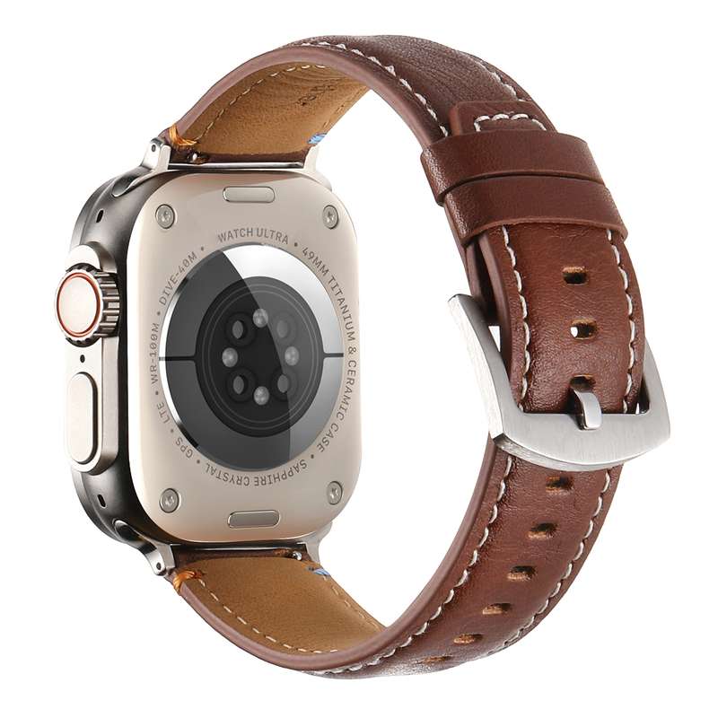 Stitched Genuine Leather Watch Band For Apple Watch 42mm / 41mm / 40mm / 38mm(Pull Up Leather Black)