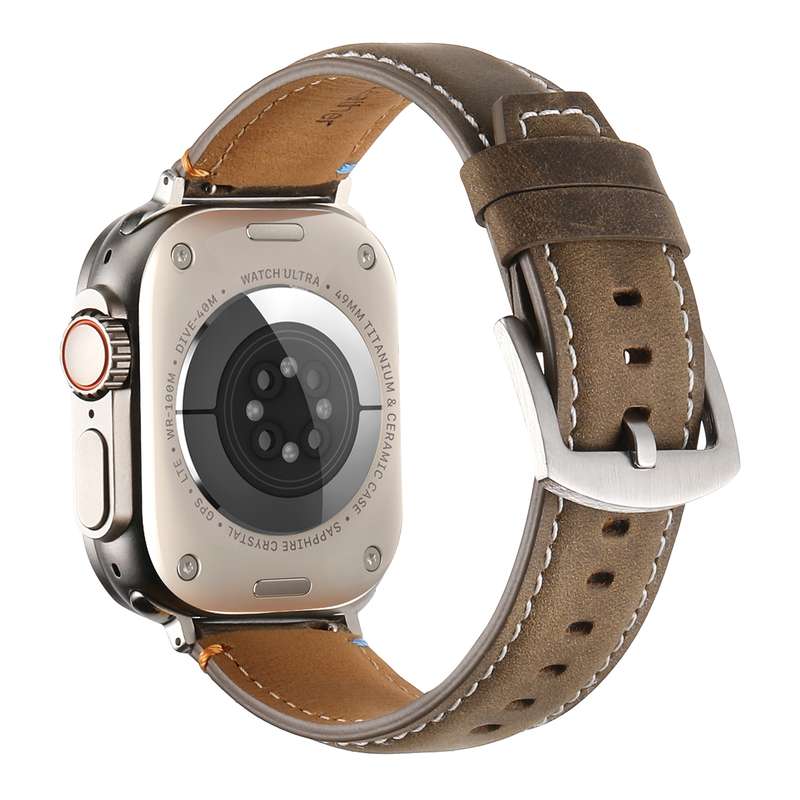 Stitched Genuine Leather Watch Band For Apple Watch 42mm / 41mm / 40mm / 38mm(Pull Up Leather Black)